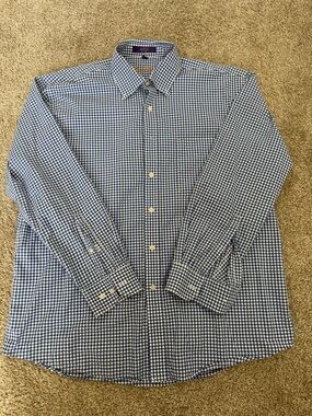 Alan Flusser Blue and White Checked Dress Shirt